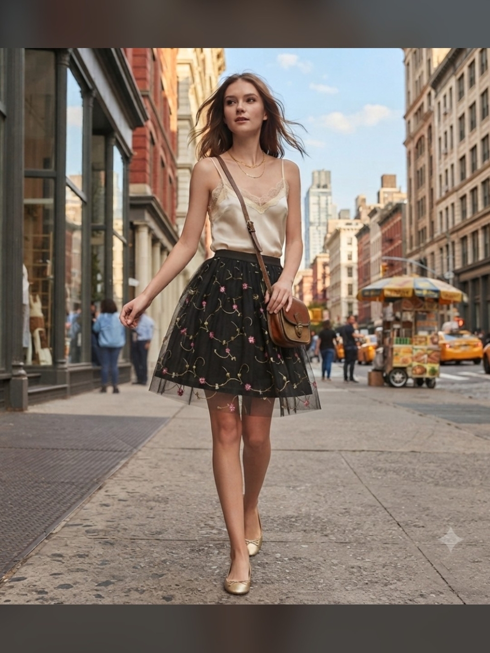 Elegant Floral Embroidered Tulle Midi Skirt – Sheer Layered Skirt with Opaque L.